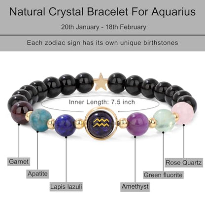 Zodiac Bracelets for Women 12 Constellations Healing Crystal Stone Beads Bracelet Birthday Zodiac Gifts Horoscope Spiritual Bracelet - color: Aquarius