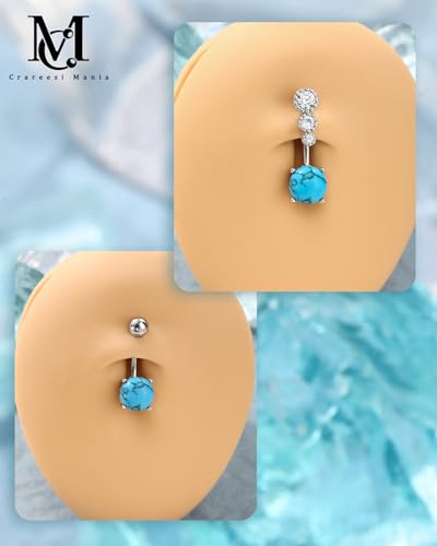 CM Crareesi Mania Women Boho Belly Rings Turquoise Stone Curved Barbell Belly Rings Piercing Jewelry - color: Turquoise Stone