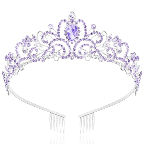 TAROSE Tiaras for Women, Birthday Crown and Sash for Girls | Birthday Sash Sunglasses Outfit, Birthday Gift for Women Girls, Goddess Crown Bride/Halloween/Prom/Party/Costume - color: 1 E. Silver+purple
