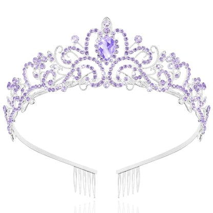 TAROSE Tiaras for Women, Birthday Crown and Sash for Girls | Birthday Sash Sunglasses Outfit, Birthday Gift for Women Girls, Goddess Crown Bride/Halloween/Prom/Party/Costume - color: 1 E. Silver+purple