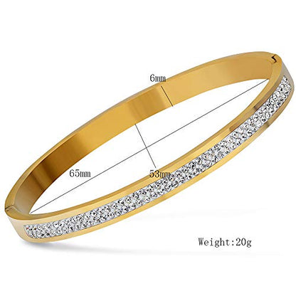 MYNENEY Womens Bracelets Stainless Steel Pave Cubic Zironia Stackable - color: 2 Row Crystal Gold, size: 7 Inch