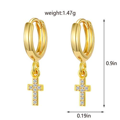 XYJZXY Gold Huggie Small Hoop Earrings with Charm Personalized Snake/Evil Eye/Star/Cross/Lock/Key 18k Gold Plated Crystal Drop Dangle Earrings for Women - style: Cross