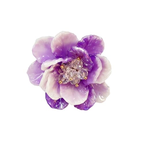 Dtja Large Blossom Flower Statement Ring for Women Silver Plated Colorful Resin Daisy Cherry Floral Adjustable Open Wrap Finger Rings Elegant Wedding Theme Party Jewelry - color: Purple