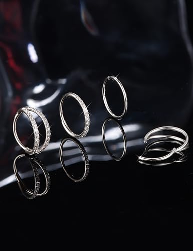Dochais 4PCS 18G Nose Rings Hoops, Surgical Steel Earrings Tragus Septum Piercing CZ Clicker Ring, Hinged Segment Conch Lip Cartilage Double Hoops 8mm 10mm for Women Men - color: Silver, size: 20G(0.8mm),10mm