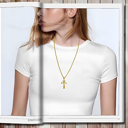 JUNOVUROS 18 to 28 Inches Rolo Chain Ancient Ankh Cross Pendant Necklace for Men Women Boys Girls 316L Stainless Steel with Large And Medium Sizes - color: A-Gold/Size: 1.77 '' * 0.98 ", style: 26 Inches