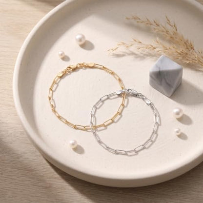 925 Sterling Silver Bracelet for Women，5MM Paperclip Chain Bracelet Sterling Silver Chain Bracelets Dainty Smooth Jewelry Gifts for Girlfriend Mother Wife 6/6.5/7/7.5/8 Inch - color: Silver