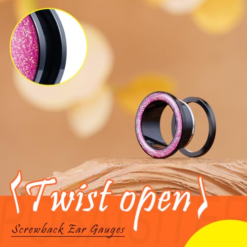 4PCS Shiny Glitter Resin Gauges Stainless Steel Ear Tunnels and Plugs Light blue Green Pink and Dark brown Glitter Colorful Ear Gagues Screw Fit Expander Stretcher Piercings - color: ZS8020H, size: 25mm(1")