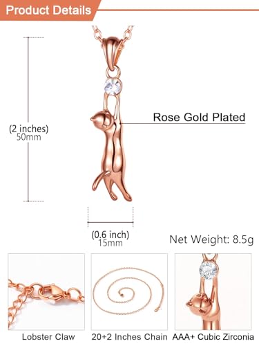 U7 Cat Pendant Necklace for Women Stainless Steel Cute Kitty Cat Jewelry Gift - style: Rose Gold(Necklace+Earrings)