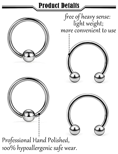 16G 14G G23 Titanium Nipple Piercing Jewelry Tongue Rings Hypoallergenic Horseshoe Captive Bead Tongue Nipple Ring Nipplerings Barbells Hoops Rings Piercing Jewelry for Women Men 14MM 3 Pairs - color: Silver Tone 16gauge