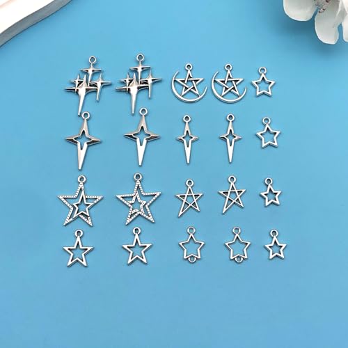 150pcs Alloy Ancient Silver Four Star Series Pendant Jewelry Making DIY Keychain Earrings Pendant Various Design Charms for Jewelry Making Bracelets Necklace (SN712) - color: SN712
