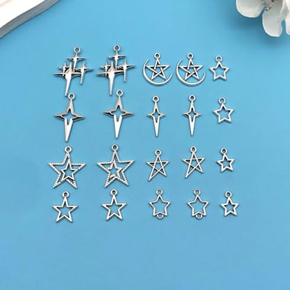150pcs Alloy Ancient Silver Four Star Series Pendant Jewelry Making DIY Keychain Earrings Pendant Various Design Charms for Jewelry Making Bracelets Necklace (SN712) - color: SN712