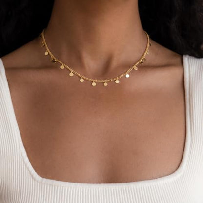 Gold Choker Necklace for Women, Dainty Gold Necklace 14k Gold Plated Simple Coin Butterfly Choker Necklaces for Women Trendy Charm Cute Non Tarnish Gold Necklace Fashion Waterproof Jewelry - color: C-Gold