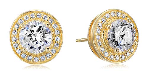 Amazon Essentials Cubic Zirconia Classic Halo Stud Earrings in Sterling Silver - color: Yellow Gold