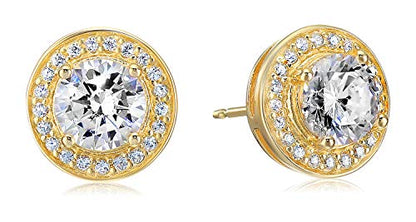 Amazon Essentials Cubic Zirconia Classic Halo Stud Earrings in Sterling Silver - color: Yellow Gold