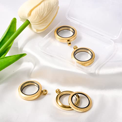 WANDIC Photo Charms, Set of 4 Matte Stainless Steel Round Memory Locket Pendant Bridal Wedding Bouquet Charms for Photo or Wedding, 25mm - color: 4pcs-gold Matte