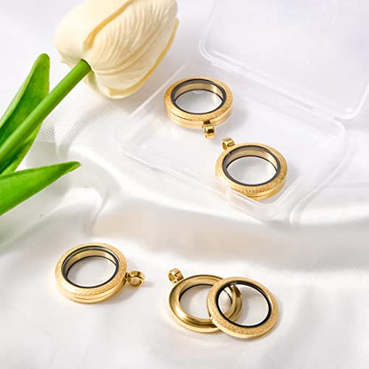 WANDIC Photo Charms, Set of 4 Matte Stainless Steel Round Memory Locket Pendant Bridal Wedding Bouquet Charms for Photo or Wedding, 25mm - color: 4pcs-gold Matte
