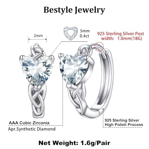 Bestyle 925 Sterling Silver Huggie Hoop Earrings Small Birthstone Hoop Earrings for Women Hypoallergenic Silver Huggie Earring,Great Birthday Earrings Gift for Daughter Wife Mom - color: 04-White Diamond-Hoop