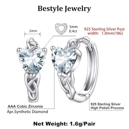 Bestyle 925 Sterling Silver Huggie Hoop Earrings Small Birthstone Hoop Earrings for Women Hypoallergenic Silver Huggie Earring,Great Birthday Earrings Gift for Daughter Wife Mom - color: 04-White Diamond-Hoop