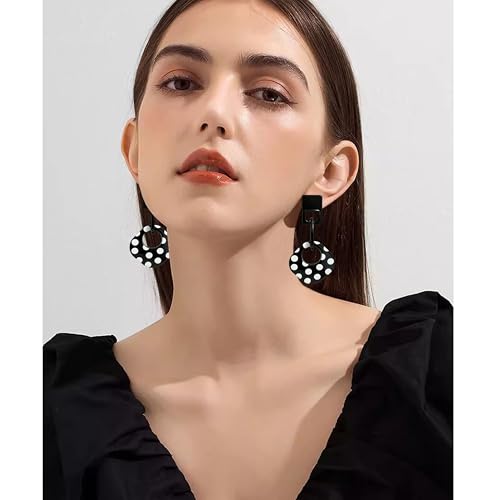 Handmade Lightweight Retro Polka Dot Square Hollow Round Dangle Drop Earrings Unique Chic Resin Geometric Stud Earrings For Women - style: black 2