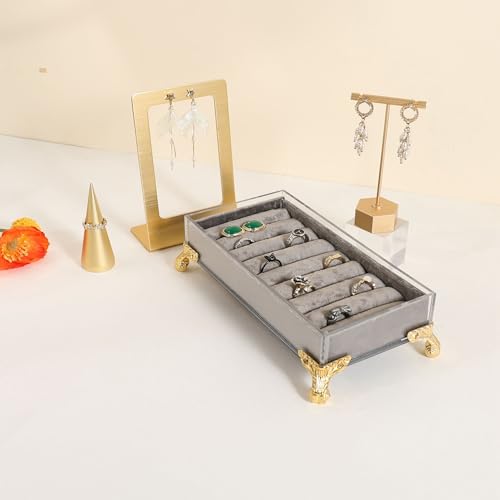 velvet slots Ring holder for jewelry organizer, Earring ring display stand for selling, felt ring jewelry holder tray showcase【Velvet slots Ring Holder-Grey】 - color: Grey