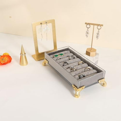 velvet slots Ring holder for jewelry organizer, Earring ring display stand for selling, felt ring jewelry holder tray showcase【Velvet slots Ring Holder-Grey】 - color: Grey