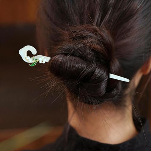 8 Pcs Chinese Hair Sticks Set, Gold and White Japanese Hair Pin (Alloy) | Pearl Tassel Lily of the Valley Metal Flower Hairpins, Asian Traditional Styling Accessories for Women Buns - color: Alloy