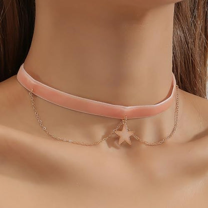 Nova&Aria Chokers Set For Women Heart Choker Necklaces Flower Pendant Velvet Cute Pink Turquoise Blue White Black Choker Necklace Christmas Colorful Lace Chokers - color: Pink-A