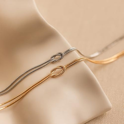 Bracelets for Women Matching Bracelets for Couples Love Knot Bracelet Dainty Snake Chain Forever Infinity Bracelet Adjustable Friendship Bracelet Jewelry Gifts - color: Gold 1pc+Sliver 1pc
