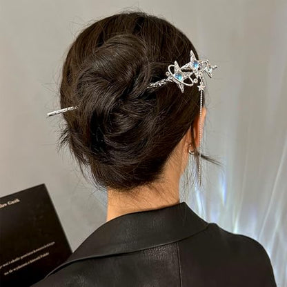 2 Pcs Hair sticks for buns,French hair pins for women,Buns and Updos with No Hair Damage,Metal Starry sky French Pin Great Hold,Suitable for fine & thick hair US303