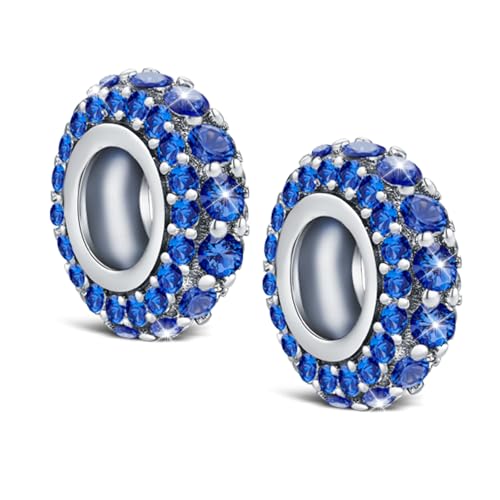 KEQ 925 Silver Spacer Stopper Bead Charms Clearance for Pandora Bracelets Birthstone CZ Always Stopper Birthday Gifts for Mom Grandmom Granddaughter Wife Sisters Friends - color: Blue Cz(2 Pcs)
