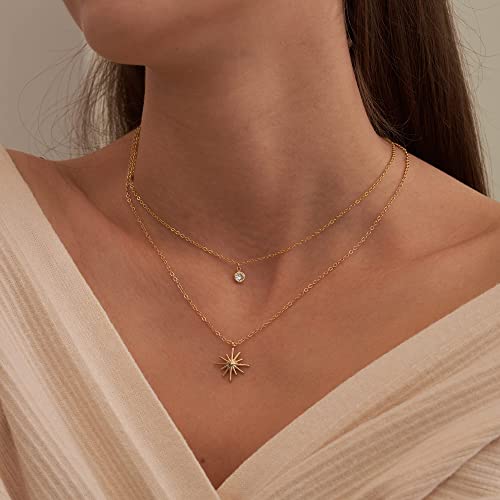 NECOCY Layered Gold Necklaces for Women Dainty Chokers Necklace Silmple Stackable Cubic Zirconia Necklace Non Tarnish Vacation Jewelry Trendy Gifts for Women - style: Layered chain CZ Sun