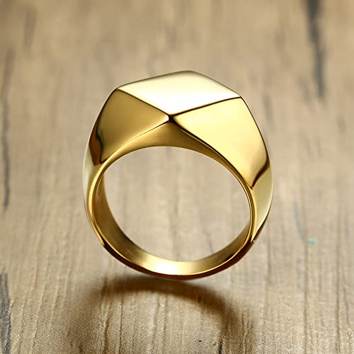 MYNENEY Stainless Steel Square Shape Signet for Men Statement Ring - color: Rhombus Gold