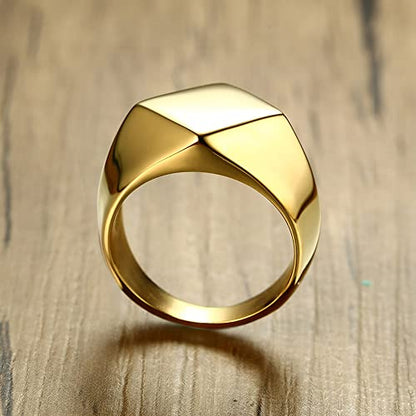 MYNENEY Stainless Steel Square Shape Signet for Men Statement Ring - color: Rhombus Gold