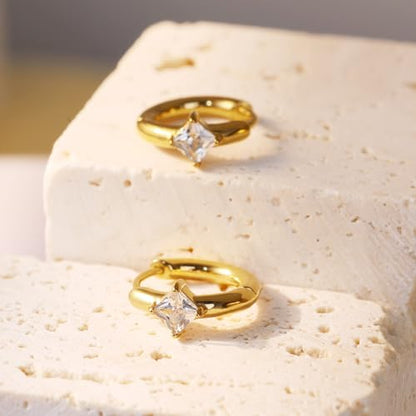 316L Surgical Steel Birthstone Hoop Earrings for Women | Lightweight, 5A Cubic Zirconia, Hypoallergenic, Lead & Nickel Free, 8mm Huggie Hoops - color: 18k gold-plated: 04. April (Diamond)