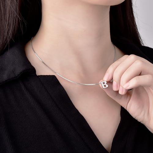 CANDYFANCY Initial Pendant 925 Sterling Silver Letters Personalized Alphabet Pendant Fit 1mm Box Chain - color: Alphabet B Pendant