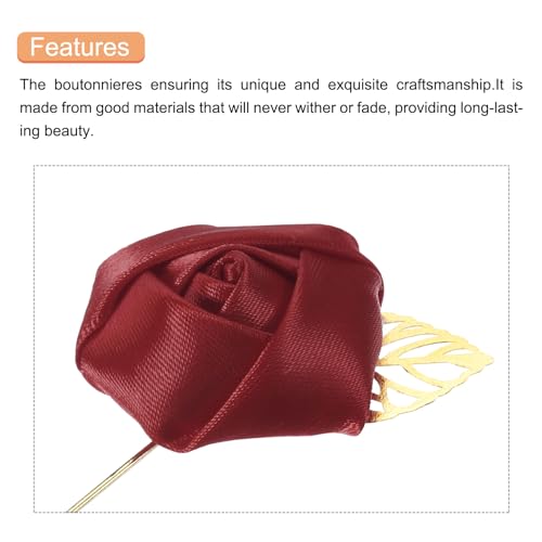 MECCANIXITY Groom Boutonnieres Rose Boutonnieres Pins for Wedding - color: Deep Red