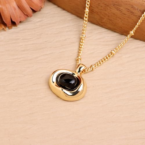 Jean Beau Gold Stone Pendant Necklaces for Women, Chunky Gemstone Dangle Necklace Wedding Prom Fashion Jewelry Gift - color: Obsidian Black