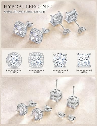 Stud Earrings for Women Men Gold Plated Earring Studs Cubic Zirconia - color: Silver