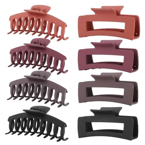 LuSeren 8 Pack Hair Clips for Women 4.3 Inch Large Hair Claw Clips for Women Thin Thick Curly Hair, Big Matte Banana Clips,Strong Hold jaw clips Black Orange Dark Brown Light rose - color: Multicolor3