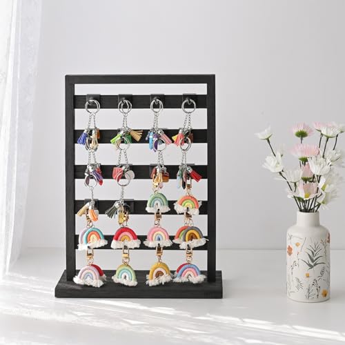 Ikee Design Wooden Jewelry Earring Display Rack, 20 Removable Metal Hooks | Wooden 5 Tiers Jewelry Display Rack with Hooks: Comes with 20 removable metal hooks for earrings, earring cards, bracelets. - color: 1) Black
