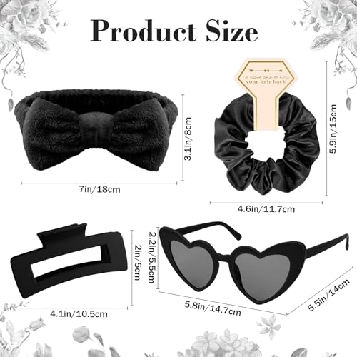Semato 4 Pcs Black Bridesmaid Proposal Gifts Bridesmaid Spa Headband, Hair Claw Clips, Heart Shaped Sunglasses and Smooth Satin Scrunchies - color: Black