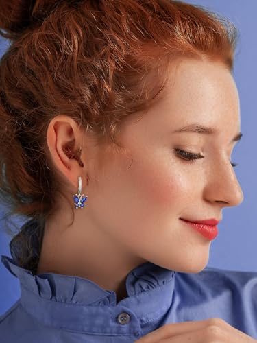 Bestyle Gold Butterfly Earrings for Women, Dainty Cute Birthstone Studs Hypoallergenic Jewelry, Great Birthday Gift - style: 09.September (Sapphire)-DANGLE