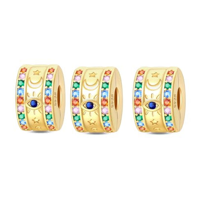 Gold Clip Stopper Charms for Pandora Bracelets Spacers Bead Charms Packs Jewelry Gift for Women - color: Golden Eyes-3 Packs