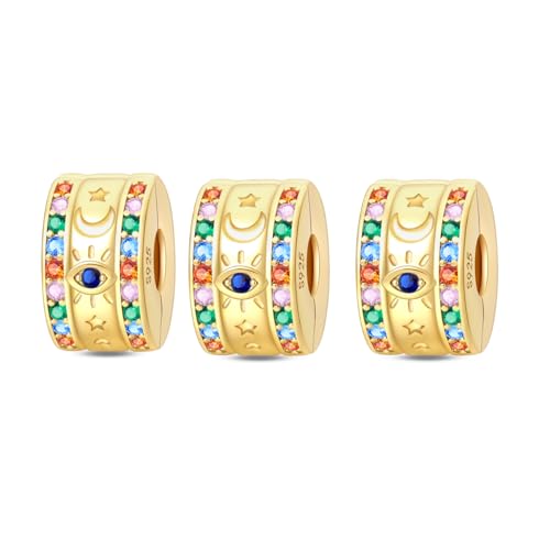 Gold Clip Stopper Charms for Pandora Bracelets Spacers Bead Charms Packs Jewelry Gift for Women - color: Golden Eyes-3 Packs