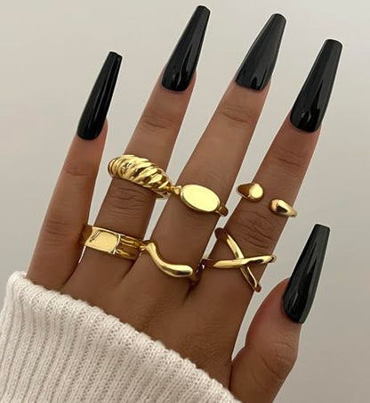 iF YOU 25 Pcs Gold Stackable Ring Set for Women, Chunky Knuckle Finger Midi Rings, Silver Simple Stacking Cute Rings Pack Trendy Stuff Jewelry Gift - style: 12 Gold big chunky