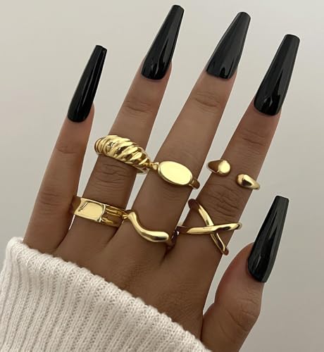 iF YOU 25 Pcs Gold Stackable Ring Set for Women, Chunky Knuckle Finger Midi Rings, Silver Simple Stacking Cute Rings Pack Trendy Stuff Jewelry Gift - style: 12 Gold big chunky