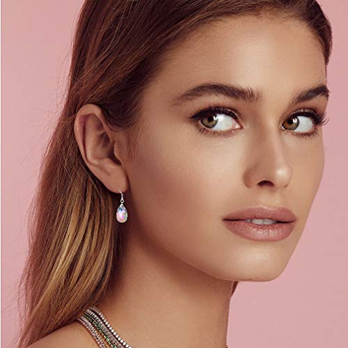 Austrian Crystal Teardrop Drop Earrings for Women, French Hook | 925 Sterling Silver Hook, Crystal Dangle Earrings, Sparkly Teardrop Stone, Lightweight Feel, Day-To-Evening Wear - color: Rainbow
