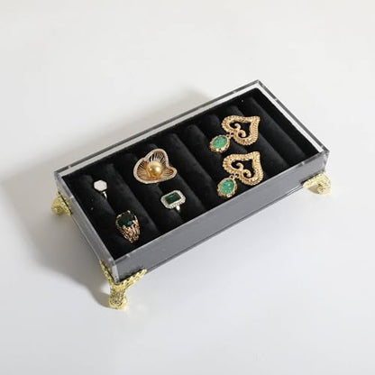 velvet slots Ring holder for jewelry organizer, Earring ring display stand for selling, felt ring jewelry holder tray showcase【Velvet slots Ring Holder-Black】 - color: Black