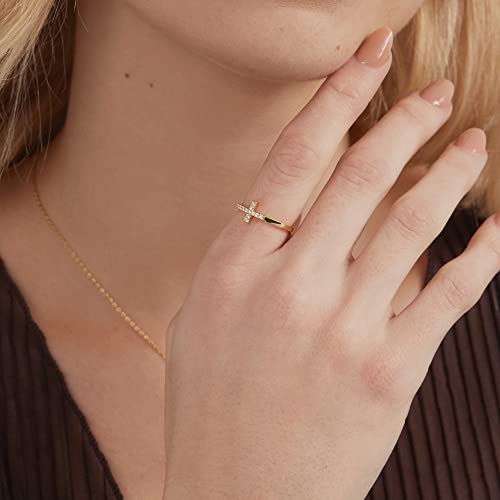 PAVOI 14K Gold Plated Cubic Zirconia Cross Ring for Women - Eternity Promise Ring for Her - Infinity Religious Wedding Band - color: Rose Gold