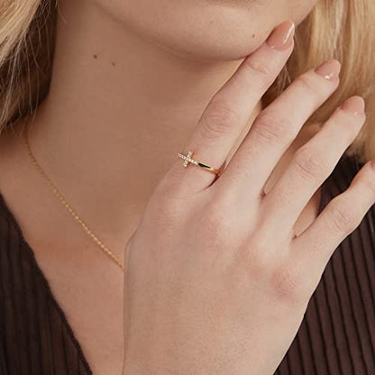 PAVOI 14K Gold Plated Cubic Zirconia Cross Ring for Women - Eternity Promise Ring for Her - Infinity Religious Wedding Band - color: White Gold